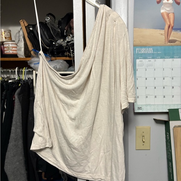 Express Tops - Express Cream Asymmetrical 3/4 Sleeve Blouse